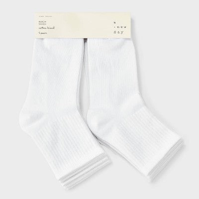 Women's Ribbed 5pk Ankle Socks - A New Day White 4-10