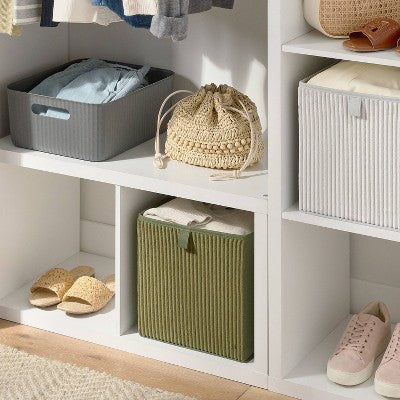 11''x10.5'' Fabric Decorative Storage Bin Corduroy Green - Brightroom