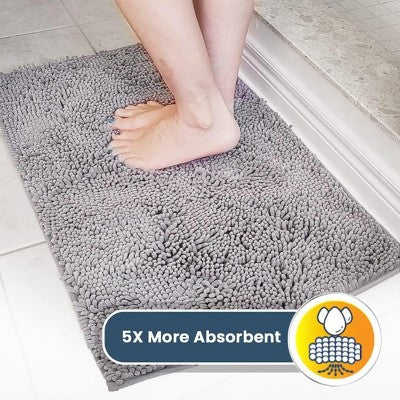 Muddy Mat Highly Absorbent Soft Chenille Door Mat and Pet Rug Non Slip Thick Washable Area and Bath Mat for Indoor & Outdoor-Grey Medium 19"x30"