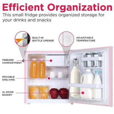 Frigidaire 1.6 cu ft Compact Retro Fridge with Freezer, Built-in Bottle Opener Pink (LOCAL PICKUP ONLY)