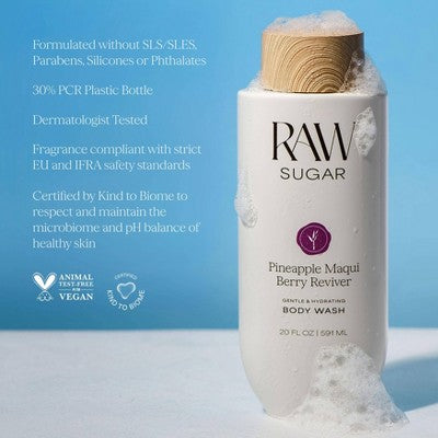 Raw Sugar Gentle and Hydrating Body Wash - Pineapple Maqui Berry Reviver - 20 fl oz