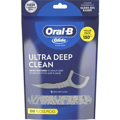 Oral-B Glide Ultra Deep Clean Floss Picks, Removes Food and Plaque, Cool Mint Flavor, 150 Floss Picks