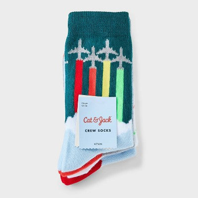 Boys' 4pk Crew Airplane Socks - Cat & Jack Blue M