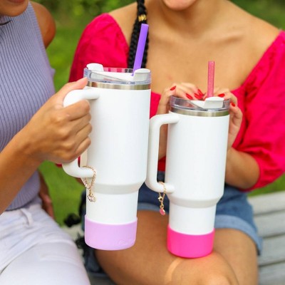 CharCharms 6pk 30oz Glitter Water Bottle Straws: BPA-Free Polypropylene, Dishwasher-Safe, Pink Drinkware Accessory