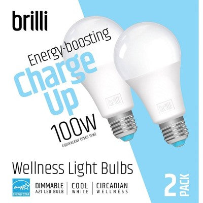 Brilli 2pk A21 100W Charge Up Energy-Boosting Dimmable LED Light Bulbs White
