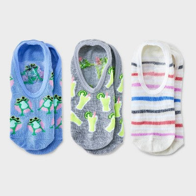 Women's Frogs 3pk Liner Socks - Blue/White/Gray 4-10