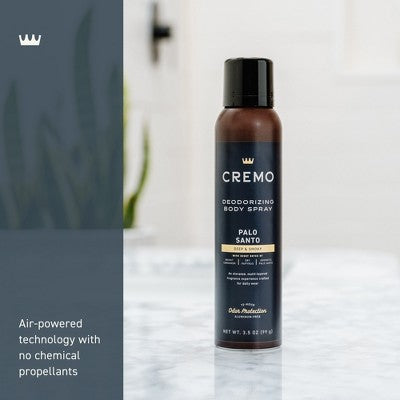Cremo Deodorizing Body Spray - Palo Santo - 3.5 fl oz: Whole Body, Cardamom Scent, Body Sprays