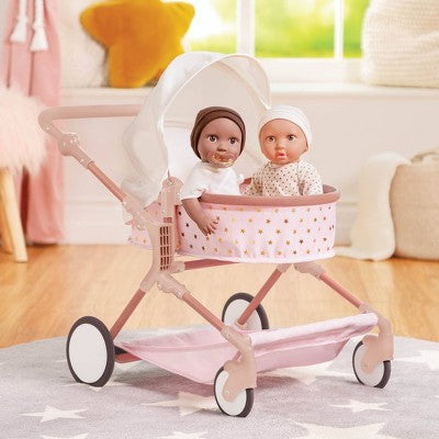 LullaBaby Double Stroller Pink Carriage with Golden Star Print