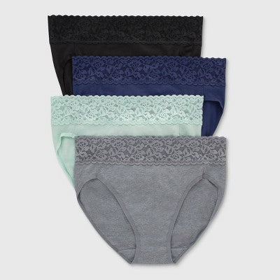 Hanes Women's 4pk Lace Hi-Cut Underwear - Black/Blue/Gray XXL: Tagless, High Rise, Lightweight Fabric