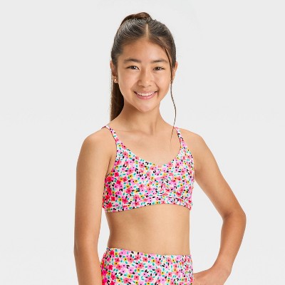 Girls' Floral Printed Bikini Swim Top - art class Black L