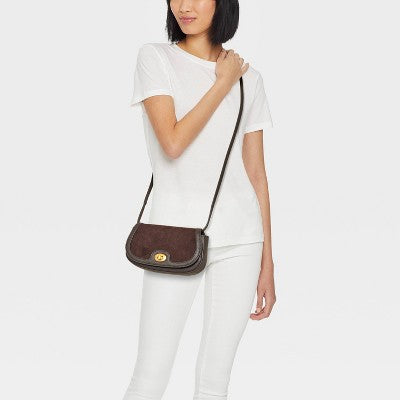 Faux Suede Turn Lock Wallet Crossbody - A New Day Brown