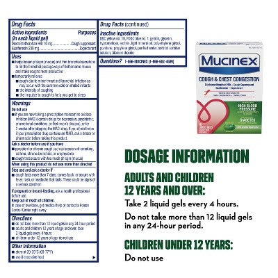 Mucinex High Blood Pressure Cough & Chest Medicine - Liquid Gels - 16ct