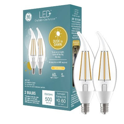 GE 2pk LED+ Dusk to Dawn A19 LED Decorative Light Bulb Soft White
