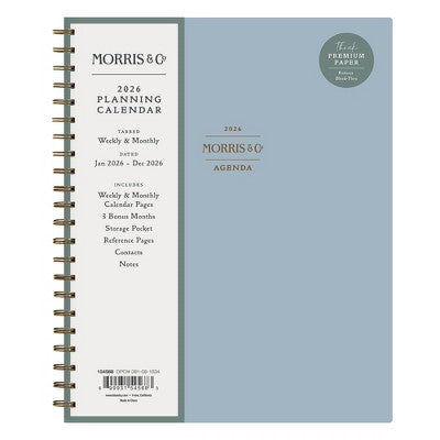 Morris & Co. 8.5"x11" by Blue Sky 2026 Weekly/Monthly Wirebound Planner Hardcover Solid Dearle Blue