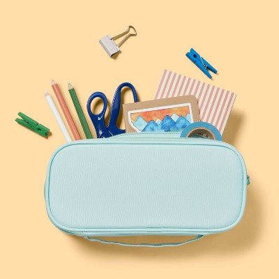 Triple Zip Multicompartment Pencil Case Pouch Teal - up&up