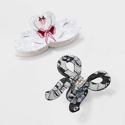 Girls' 2pk Swan and Bow Claw Clip Set - art class
