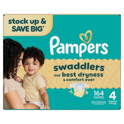 Pampers Swaddlers Sensitive Disposable Diapers Massive Pack - Size 4 - 164ct: 15 to 34 Lbs, Polypropylene, Spandex