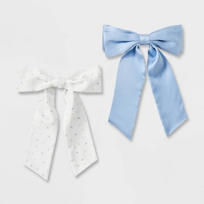 Girls' 2pk Flower Satin Bow Hair Clips - art class Blue/White