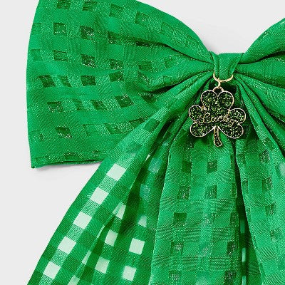 St Patrick's Day Check Shamrock Charm Bow - Green