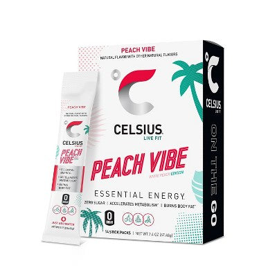 CELSIUS On The Go Powder Sticks Peach Vibe Essential Energy - 14pk Sticks