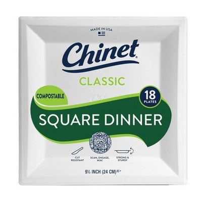 Chinet Classic Square Dinner Plate 9 1/2" - 18ct: Molded Fiber, Disposable Serveware, Solid Pattern
