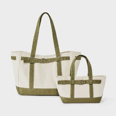 Canvas Large Belted Tote Bag - Universal Thread Green