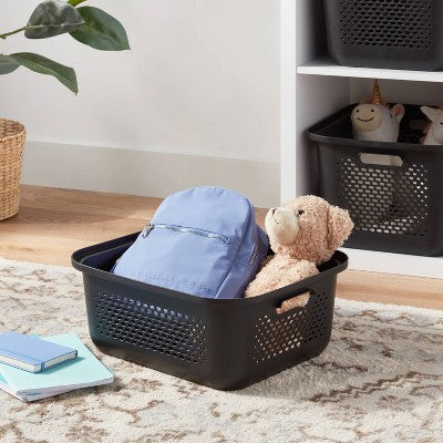 Small Decorative Plastic Bin with Cutout Handles Charcoal - Brightroom