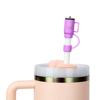CharCharms 4pk Tumbler Straw Topper: Pink PVC Straw Covers & Tumbler Accessories, Dishwasher-Safe, Hot/Cold Beverages