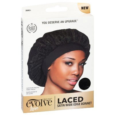 Evolve Products Lace Satin Hair Bonnet - Black