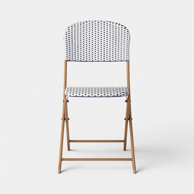 French Cafe Outdoor Folding Patio Accent Armless Chair Beige/White/Navy - Threshold (LOCAL PICKUP ONLY)