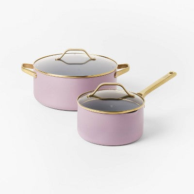 7pc Nonstick Ceramic Coated Aluminum Cookware Set with Champagne Handles Lavender - Figmint (LOCAL PICKUP ONLY)