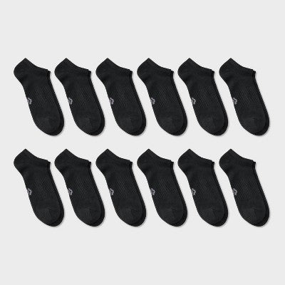 Men's New 12pk Value No Show Socks - All In Motion Black 6-12