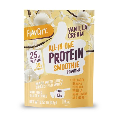 FlavCity Single Serve Protein Smoothie Powder - Vanilla Cream - 43gms: Kosher, Gluten-Free, Non-GMO, Soy-Free
