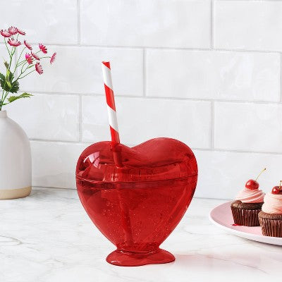 14 fl oz Figural Heart Tumbler with Straw Red - Room Essentials