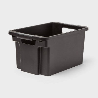 Small Stackable Storage Bin - Brightroom: Black Polypropylene Utility, 4.24 Volume, 16.4x10.58x8.39, Spot Clean