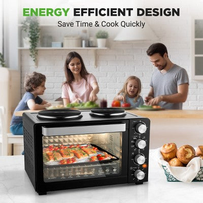 NutriChef 30+ Quart Countertop Convection Oven Cooker - 1500W Heating, Rotisserie, Dual Hot Plates, 120V - Black (LOCAL PICKUP ONLY)