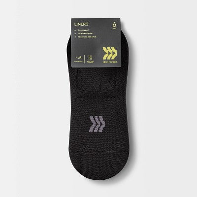 Women's Extended Size Lightweight 6pk Liner Athletic Socks - All In Motion Black 8-12
