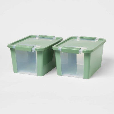 2pk Latching Window Utility Storage Boxes Small Versatile Green - Brightroom