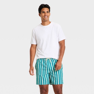 Mens 7'' Patterned Swim Trunks Goodfellow & Co Blue Geo Stripe XL