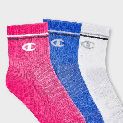 Champion All Sport Performance Mid Crew Socks 3pk - Blue/Pink/White S