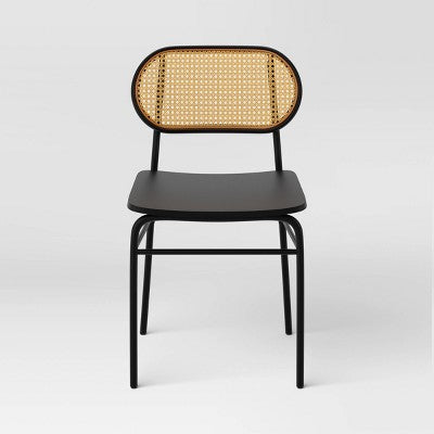Set of 2 Wicker Back Metal Dining Chair Black - Room Essentials (LOCAL PICKUP ONLY)