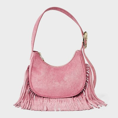 Western Faux Suede Fringe Shoulder Bag Purse - Universal Thread Pink