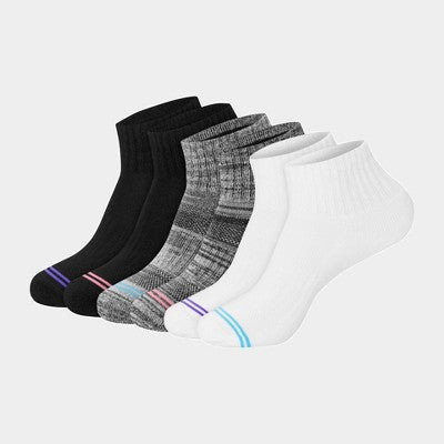 Hanes Premium Women's 6pk Cool Comfort Cushioned Ankle Socks - White/Black/Gray 5-9