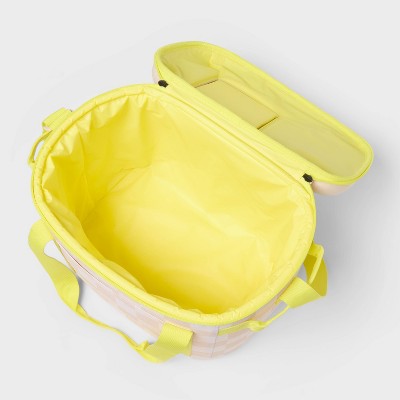 24 Cans/20.7qt Soft Sided Cooler - Sun Squad Beige Checkered/Yellow: Adjustable Straps