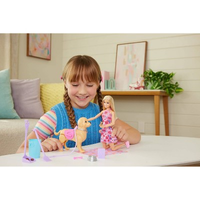 Barbie "Malibu" Walk & Potty Pup Toy Set, Includes Doll, Walking Pet Dog with Potty Feature, & Accessories