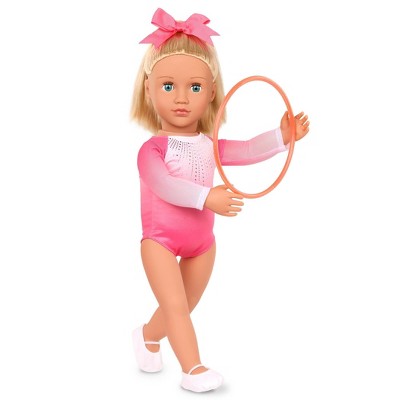 Our Generation Indy 18" Doll & Gymnastics Accessory Set: Blonde Hair, Blue Eyes, Sports Theme, No Articulation