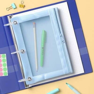 Single Zip Mesh Binder Pencil Pouch Light Blue - up&up
