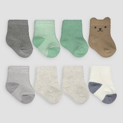 Carter's Just One You Baby Boys' Bear Crew 8pk Socks - 0-3M: Cotton Blend, Lightweight Knit, Solid & Stripe Patterns