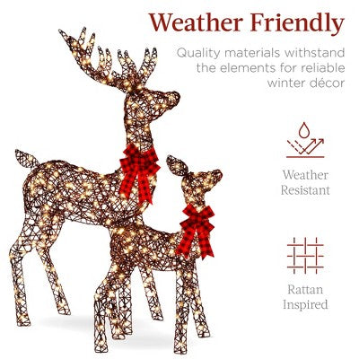 Best Choice Products 3-Piece Lighted Christmas Deer Set Outdoor Yard Decoration w/ 360 LED Lights, Stakes - Rattan (LOCAL PICKUP ONLY)