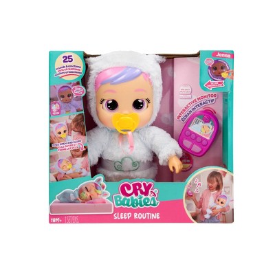Cry Babies Sleep Routine Jenna: Articulated Plastic Baby Doll with Straight Hair and Purple Eyes